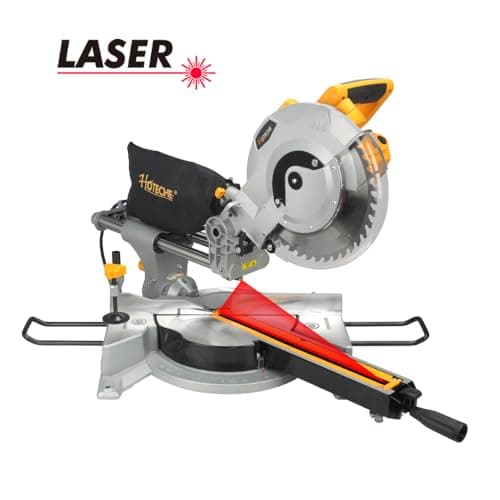 Hoteche 10-Inch Sliding Compound Miter Saw 15-Amp Single Bevel Power Chop Saw with Laser Guide for Wood and Metal Working