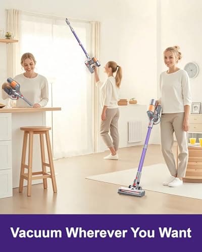 Cordless Vacuum Cleaner, 2 Batteries 120 Mins Runtime, 550W 45KPA Stick Vacuum with Self-Standing, Tangle-Free Brush, LED Display, Vacuum Cleaner for Home Hardwood Floor, Carpet, Pet Hair