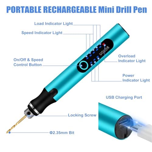 3-Speed Cordless Mini Drill Pen, Rechargeable DIY Electric Hand Drill with 10 Small Drill Bits, Micro Drill Set for Jewelry Making Stone Plastic Resin Keychains