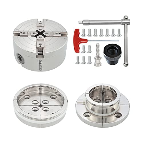 4 Inch Wood Lathe Chuck Set 1" x 8 tpi thread & 3/4"x16TPI Adapter, Nickel Plated Self Centering 4 Jaw Wood Turning Chuck set (2PCS jaws)