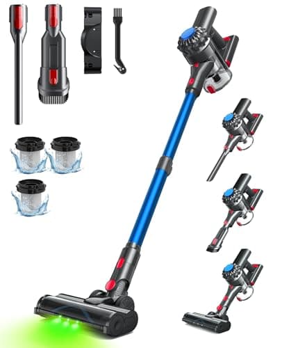 Cordless Vacuum Cleaner, 45Mins Powerful Vacuum Cleaners for Home, Lightweight Stick Vacuum Cordless with Advanced Green Light Tech, Rechargeable Battery Vacuum for Carpet,Pet Hair,Hardwood Floor
