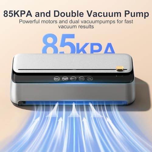 85Kpa Vacuum Sealer Machine for Food, 8-IN-1 Fully Automatic Food Sealer with Built-in Cutter & Bag Storage, Dry/Moist/EXT-VAC Modes, LED Touch Control, Includes 12 Vacuum Bags & 1 Roll Bag