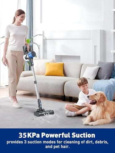 Cordless Vacuum Cleaner, 8 in 1 Powerful Suction Lightweight Vacuum Cleaner for Home, LED Display, 3 Suction Modes, 45Mins Detachable Battery Vacuum for Hard Floor Carpet Pet Hair
