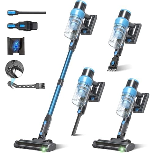8-in-1 Cordless Vacuum Cleaner - 35kPa 60Mins Powerful Stick Vacuum Cleaners For Home/Pet Hair/Carpet/Hard Floors | 1.2L XL Dustbin, Anti-Tangle Rechargeable Self-Standing Vac, Car & Apartment