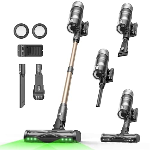 Ultenic Cordless Vacuum Cleaner, 50KPA 65min Runtime, Powerful Stick Vacuum with Green Light, Self-Standing, Anti-Tangled Brush for Hard Floor/Carpet/Pet Hair, U15 (Gray)