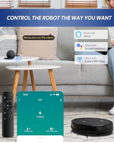 3-in-1 Robot Vacuum and Mop 4000Pa Strong Suction Robot Vacuum Cleaner & Smart Navigation & Alexa/APP Control & Central Brush & Auto Recharge, Vacuum Robot for Pet Hair, Hard Floors & Low-Pile Rugs