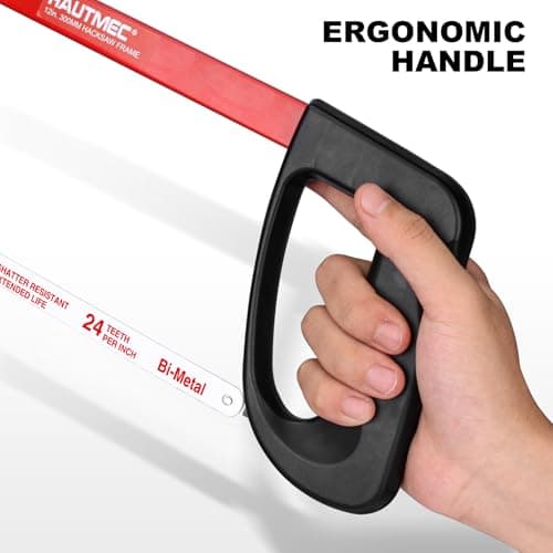 HAUTMEC 12-Inch High Tension Hacksaw, Lightweight Hack saw Frame with 24 TPI Bi-Metal HSS Blade, Adjustable Tension Hand Saw for Cutting Metal, Steel Pipe, PVC, and Wood – HT0398