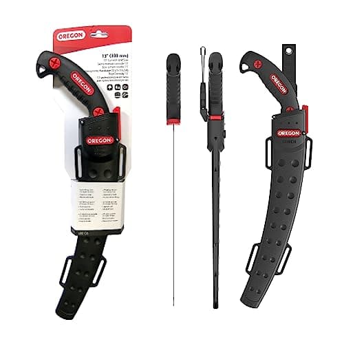 Oregon (600136) Curved Premium Japanese High-Carbon Steel Hand Saw, Rust Proof Forestry/Pruning/Cutting Tool, Curved Blade with Scabbard Safety Sheath,Red,13"