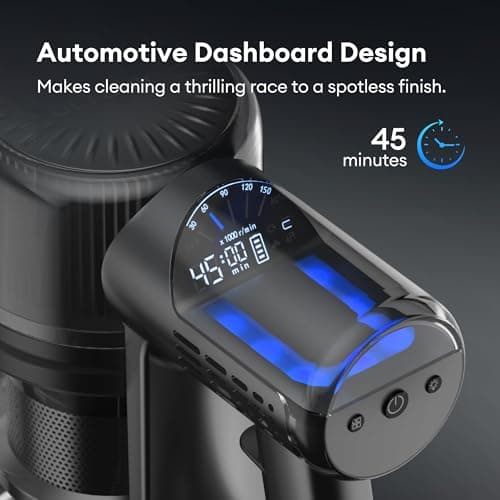 Ultenic Cordless Vacuum Cleaner, 500W 45Kpa Stick Vacuum with Car Dashboard Screen, Tangle-Free Brush for Pet Hair, Max 45mins Runtime, LED Display Tools for Hard Floor, Carpet, Car Cleaning, U12
