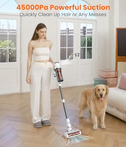 Cordless Vacuum Cleaner, 550W/45Kpa Vacuum Cleaners for Home, Max 60Mins Runtime, Anti-Tangled & 1.6L Dust Cup Stick Vacuum, Lightweight Vacuum for Carpet, Hard Floor(Upgraded)