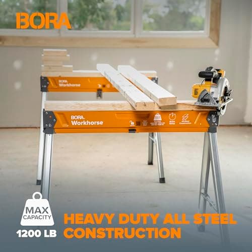 BORA Workhorse Saw Horses 2 Pack Folding Heavy Duty Sawhorse Pair - Heavy Duty Saw Horse for Contractors Portable Workbench - PM-3330T