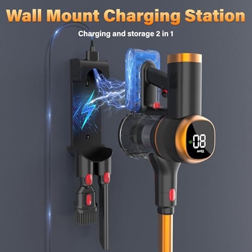 Tikom V500 Cordless Vacuum Cleaner for Home, 40000Pa/450W Stick Vacuum with LED Touch Screen, Charging Wall Dock, Anti-Tangle, Lightweight Handheld Vacuum for Pet Hair, Hard Floor, Carpet