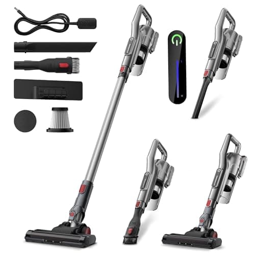 Cordless Vacuum Cleaner, Lightweight Stick Vacuum Cordless Rechargeable with LED Touch Screen, 2 Modes Powerful Suction Vacuum Cleaners for Home Pet Hair, Carpets, Hardwood Floors