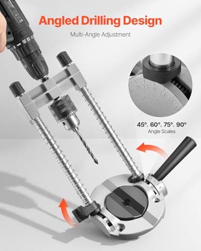 VEVOR Drill Guide, Multi-Angle Press Portable Precision Drilling Guide Jig Attachment, with Large Handle and Mounting Holes, Aluminum Alloy, for Drilling Angled or Straight Holes, for Wood Working