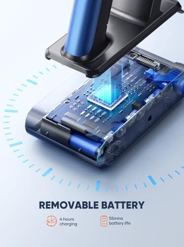 Cordless Vacuum Cleaner, 450W 38KPA Stick Vacuum with Intelligent Auto Mode, Color Touch Display, Up to 55Mins, Rechargeable Cordless Vacuum for Hardwood Floor Carpet Pet Hair, Blue