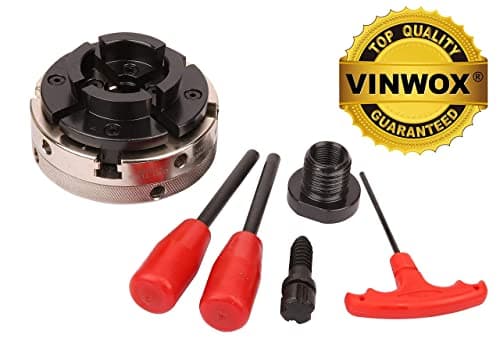 4INCH 4-Jaw Self-Centering Wood Lathe Chuck, 2" Round Jaw Mounted, 1"x8TPI thread & 3/4"x16TPI Adapter, T Allen Wrench, Screw Chuck, SCR4-4, Nickle electric Coating Body