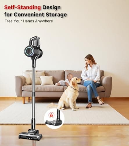 Cordless Vacuum Cleaner, 500W/40Kpa Stick Vacuum with 45Mins Runtime, Self-Standing Vacuum Cleaners for Home, Anti-Tangle, 1.5L Dust Cup, Rechargeable Vacuum for Hardwood Floor Carpet, Gray