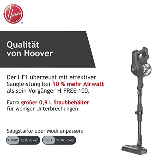 Hoover cordless vacuum cleaner without bag + kinkled - up to 120 m² with 1 battery charge I vacuum cleaner wireless with XL dust container and parking function I battery vacuum cleaner with joint
