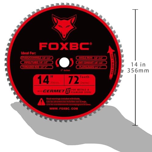 FOXBC 14 Inch Metal Steel Cutting Saw Blade 72 Tooth for Evolution 14 Inch Chop Saw and Other, Cermet Carbide Up to 5X Longer Life