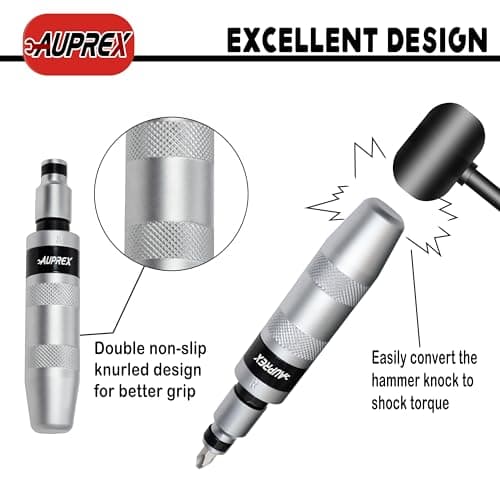 Manual Impact Screwdriver, 1/2” Reversible Hand Impact Driver Set, Hammer Screwdriver with 12-Piece CR-V Slotted, Phillips, Hexagonal Bits Set for Removing Rusted Fasteners or Frozen Bolts