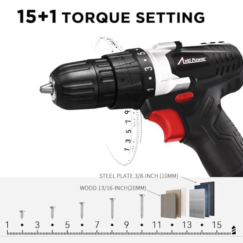 AVID POWER 20V MAX Lithium lon Cordless Drill, Power Drill Set with 3/8-Inch Keyless Chuck, Variable Speed, 16 Position and 22pcs Bits (Black)