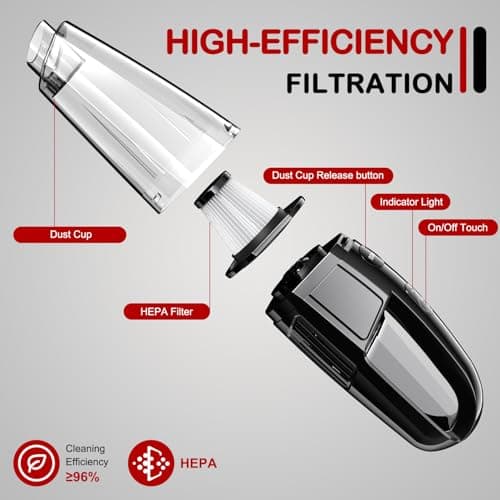 Handheld Vacuum Cordless Rechargeable, Car Vacuum Portable, Mini Vac for Pet Hair, Hand Vacuum Cleaner Car Seats, Home, Quick Cleanup, Strong Suction, Lightweight(H10)