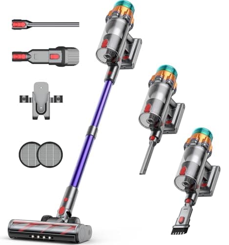 Cordless Vacuum Cleaner, 48KPA 550W 65Mins Self-Standing Vacuum Cleaners for Home, Cordless Stick Vacuum with Oversized Dust Cup, Rechargeable Vacuum for Hardwood Floor, Carpet, Pet Hair