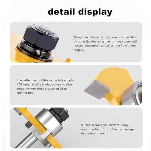 Newdeli Tongue and Groove Router Bit Set 1/4 Inch Shank - 2pcs Router Bits for 3/4" Stock, 1/2" Cutting Depth - T Shape 3 Teeth Wood Milling Cutter Woodworking Tool