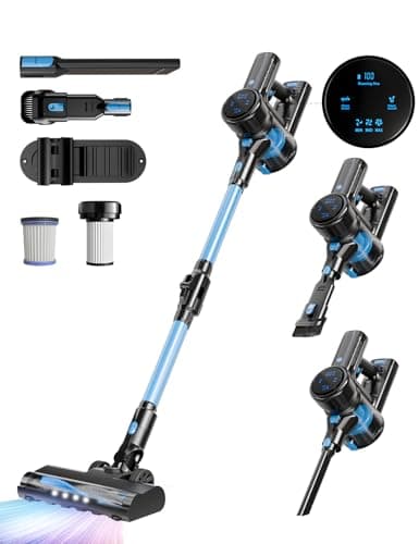 Cordless Vacuum Cleaner, 28KPA Suction Stick Vacuum with LED Headlight, 3 Modes 6-in-1 Lightweight Cordless Vacuum with 40Mins Detachable Battery Vacuum Cleaners for Home Hard Floor Carpet (Blue)