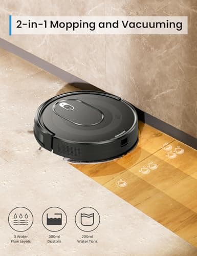 W7 Robot Vacuum and Mop Combo, 2 in 1 Mopping Robotic Vacuum Cleaner with Watertank and Dustbin, Self-Charging, Slim, Max 120mins Runtime for Hard Floor, Carpet Cleaning
