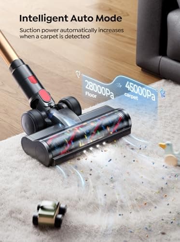 Cordless Vacuum Cleaner, 550W 45KPA 60 Mins Runtime Self-Standing Vacuum Cleaners for Home, Stick Vacuum with Charging Dock Station Removable Battery, Handheld Vacuum for Pet Hair/Carpet/Floor