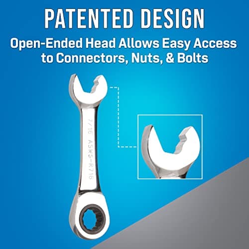 Jonard Tools ASWS-R716, Stubby Ratcheting Combination Speed Wrench, Angled Head, 7/16"