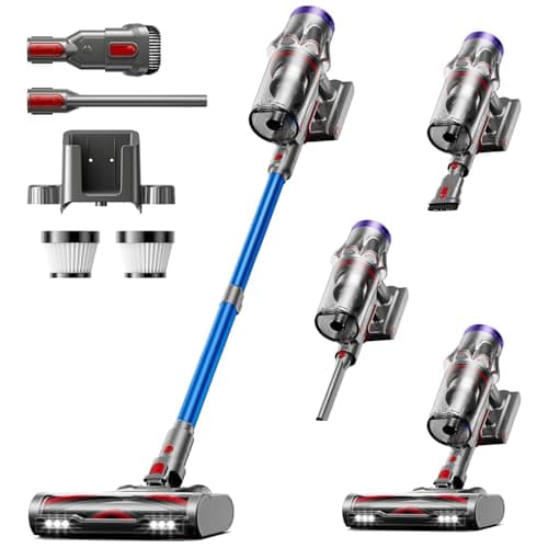 Cordless Vacuum Cleaner, 48KPa 580W 65Mins Vacuum Cleaner for Home, Anti-Tangle Self-standing Stick Vacuum with Scented Tablet, Upgraded Dust Cup Scraping, Vacuum Cordless for Pet Hair/Carpet/Floors