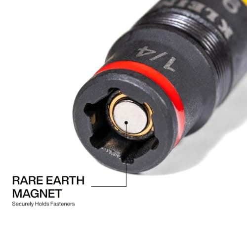 Klein Tools 32934 Impact Driver, 9-in-1 SAE Impact Socket Set, 4 Flip Sockets with 1/4, 5/16, 3/8, 7/16, 1/2, 9/16, 5/8, and 3/4-Inch Nut Driver Sizes with Bit Holder, 6-1/2-Inch Shaft