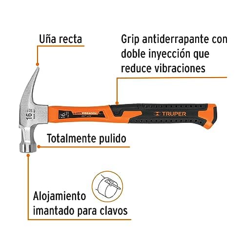 TRUPER MA-16F Curved Claw Hammers, Fiberglass Handle 16Oz(454g), Handle 13"(330mm)