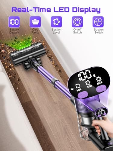 Cordless Vacuum Cleaner, 10 in 1 Stick Vacuum with Powerful Suction, Hose, Green LED Light, Anti-Tangle Brush, Lightweight Rechargeable Vacuum Cleaner for Home, Hardwood Floors, Carpets