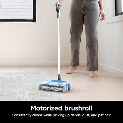 Shark Rechargeable Floor Sweeper, Motorized Brushroll, Compact Swivel Design, Easy-Empty Dust Cup, 10" Cleaning Path, Powerful Debris, Dust & Pet Hair Pickup, for All Floor Types, Blue, V2700Z
