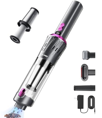 Handheld Vacuum Cordless 25000Pa Car Vacuum 3-in-1 Handheld Vacuum, Includes Smart Display and Charging Base Hand Vac Cordless Rechargeable One-Touch Empty for Home/Pet/Car (Violet)