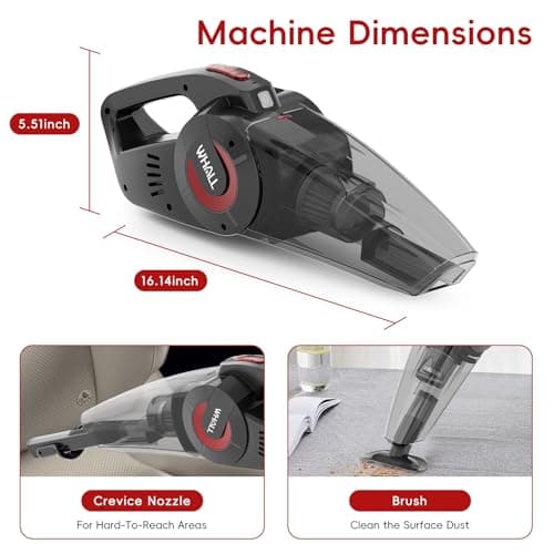 whall Handheld Cordless Car Vacuums, Wet and Dry Use 9000Pa Strong Suction Vacuums, Rechargeable Portable Vacuum Cleaner with LED, Charging Dock, Lightweight Mini Vacuum for Car, Home and Office, Red