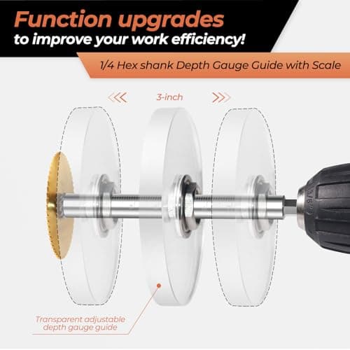 Upgraded 1/4" Hex Shank PVC Pipe Inside Cutter (4 PCS Titanium Coated Saw Blades), PVC Cutting Tool with Scaled Adjustable Depth Gauge for Cutting PVC Pipes, Plastic Pipes