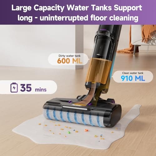 W15 Wet Dry Vacuum Cleaner, 3-in-1 Cordless Vacuum Mop with Self-Washing, 35min Runtime, Self Propelled, 0.2in Edge Cleaning, 910ML Large Clean Water Tank, Powerful Suction For Hard Floor Pet Hair