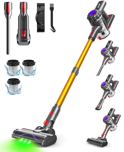 Cordless Vacuum Cleaner, 45Mins Powerful Vacuum Cleaners for Home, Lightweight Stick Vacuum Cordless with Advanced Green Light Tech, Rechargeable Battery Vacuum for Carpet,Pet Hair,Hardwood Floor