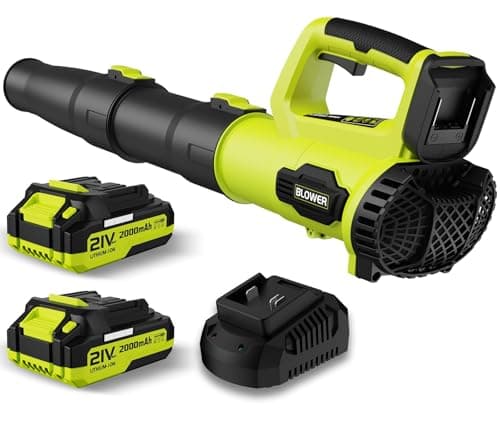 Leaf Blower, 21V Cordless Electric Blower with 2 2.0Ah Batteries and 1 Hour Fast Charger, Lightweight Leaf Blower for Patio Cleaning, Lawn Care, Blowing Fallen Leaves and Dust, etc.