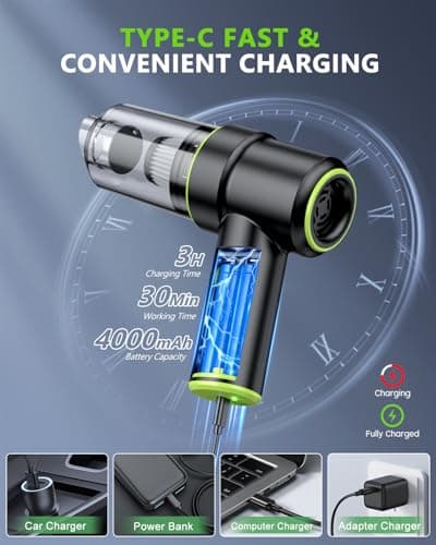 CODN Handheld Car Vacuum Portable Cordless 12000PA, 2 in 1 Handheld Vacuum Cleaner and Air Duster with Multi-Nozzles and LED Light, Mini Hand Held Vacuum Rechargeable for Home, Car, Office, Pet Hair