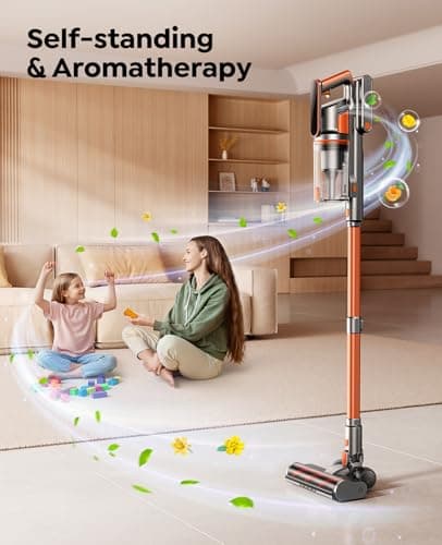 Cordless Vacuum Cleaner, 550W/45KPa/60Min Runtime Stick Vacuum with 3.3Ft Hose, Wall Mount Charging, Auto Mode, Touchscreen, Self-Standing Vacuum Cleaner for Home/Pet Hair/Carpet/Car, Fragrance