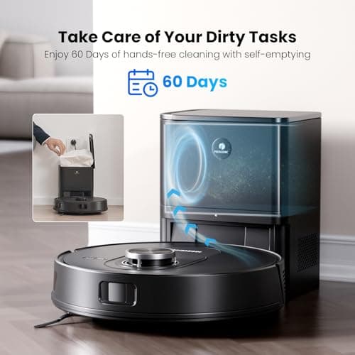 Proscenic Q8 Max Robot Vacuum and Mop with Self Emptying for 60 Days, 5,000 Pa Suction, LiDAR Navigation with Home Mapping, 200 Min Run, Auto Self-Charging, WiFi APP Control for Floor