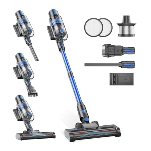 Cordless Vacuum Cleaner, 45KPA Stick Vacuum Cleaners for Home, 6-in-1 Rechargeable Lightweight Vacuum, Up to 35Mins Runtime, with Powerful Suction for Carpets, Pet Hair, Hardwood Floors