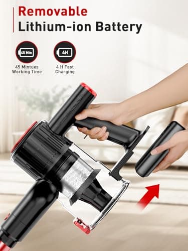 Cordless Vacuum Cleaner, 40Kpa 8-in-1 Vacuum Cleaners for Home, 45Mins Runtime Anti-Tangle Stick Vacuum with LED Display, 3 Modes Suction, Lightweight Vacuum for Hardwood Floor/Carpet/Pet Hair
