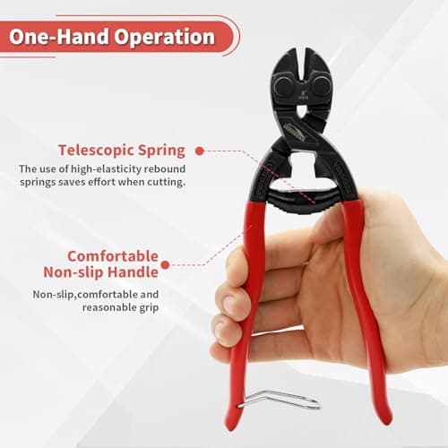 8 Inch Mini Bolt Cutters, Compact Bolt Cutter with Recess and Spring, Small Bolt Cutters, CR-V Steel Blade for Wires, Cables, Rivets, Chains, Screws, Bolts