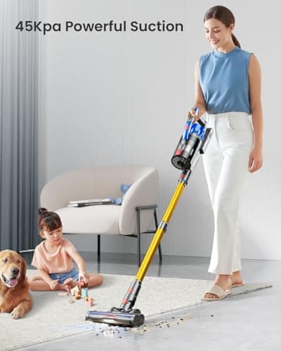 Cordless Vacuum Cleaner, 45Kpa 550W Vacuum Cleaners for Home, Max 70Mins Cordless Stick Vacuum with LED Screen, Dual Handle Anti-Tangle Rechargeable Vacuum for Hard Floors/Pet Hair/Carpet